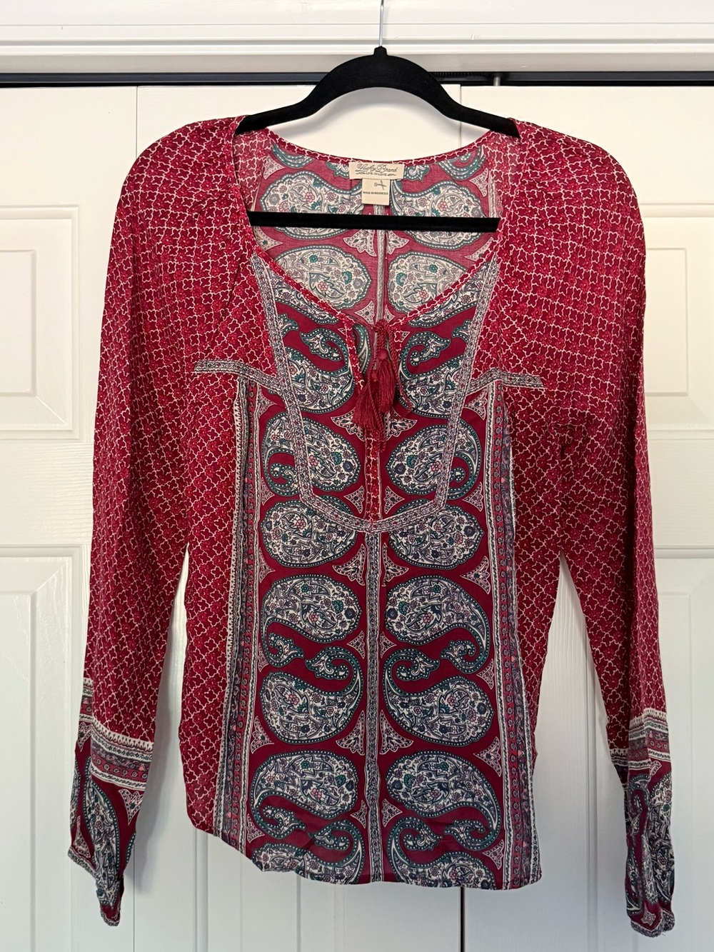 Lucky Brand Red Paisley Tie-Front Blouse #0076